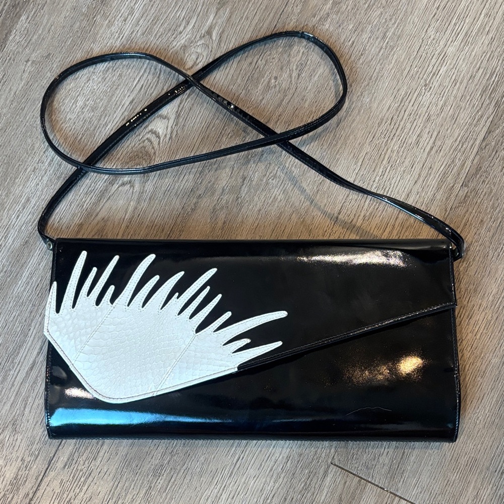 Vintage Jasmin Genuine Leather Clutch/ Shoulder Bag with Snakeskin Accent